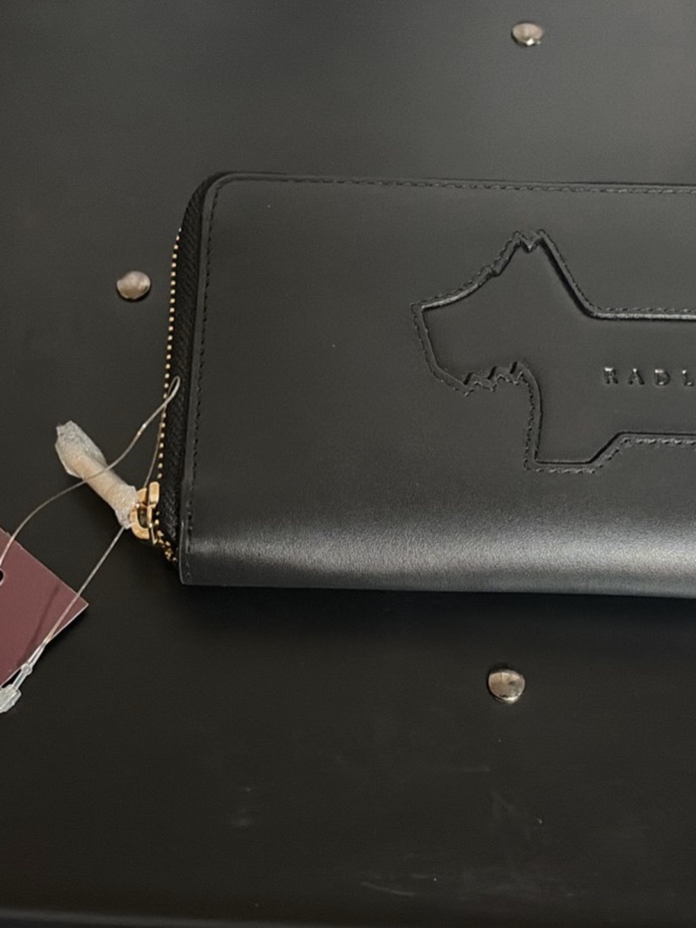 Black Leather Zip Wallet with Gold-Tone Zip